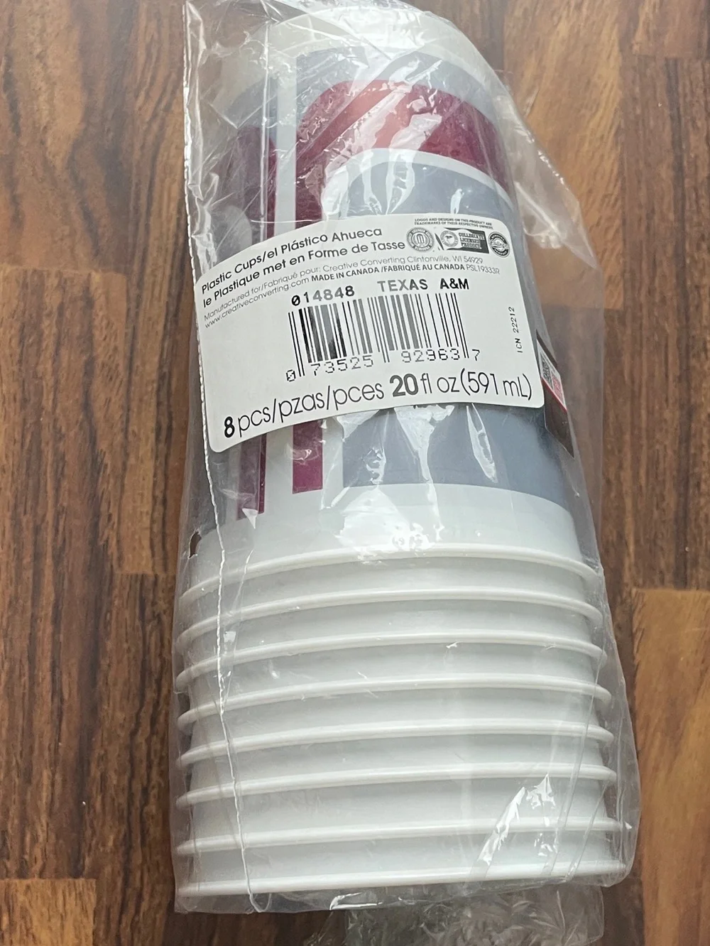 Texas A & M Aggies 20 Oz Plastic Cups (8/Pkg)-NWT